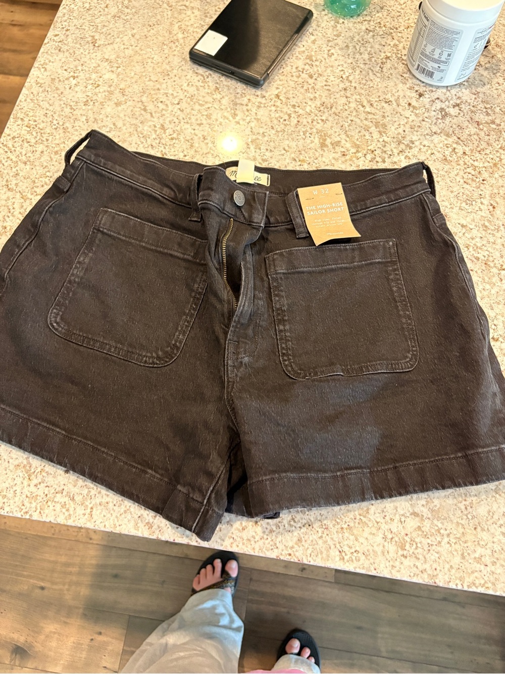 Madewell Brown High-Rise Patch Pocket Jean Shorts